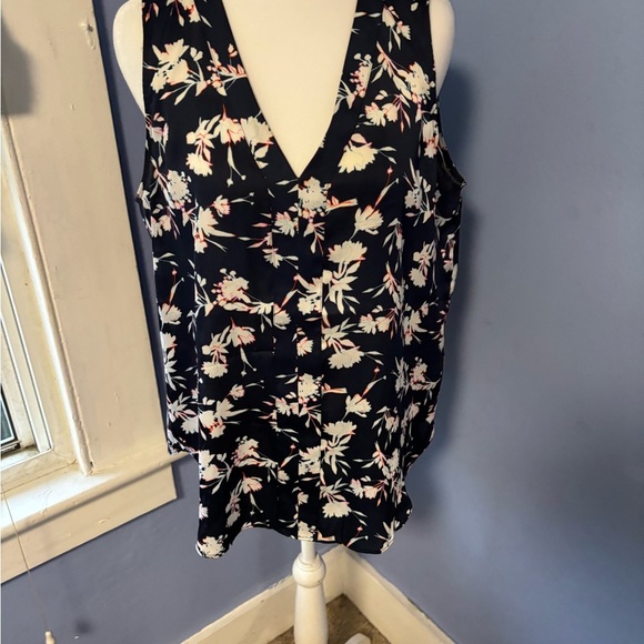 Banana Republic Black and Cream Sleeveless Wrap Blouse - Picture 1 of 5